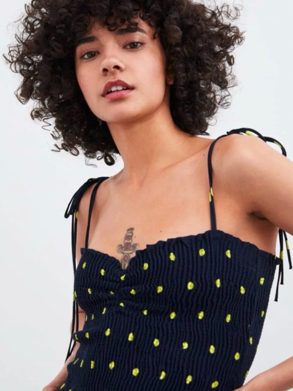 Zara Navy and Yellow Top XS